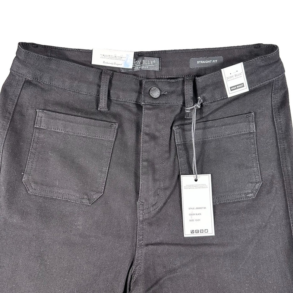 Judy Blue High Waist Patch Pocket Straight Jeans Women 13/31 Black 90's Boot New